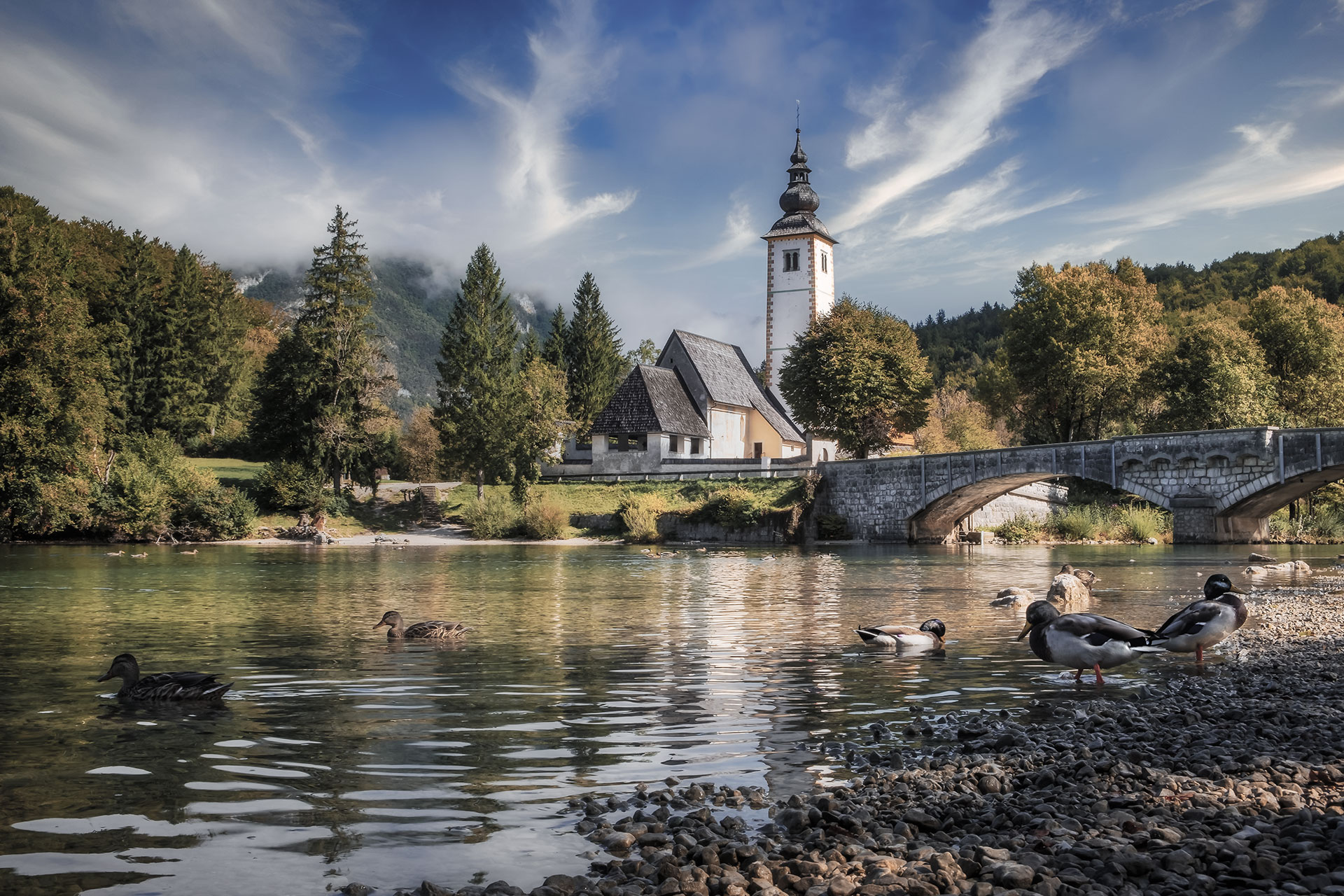 bohinj lake cerkev janeza krstnika shutterstock